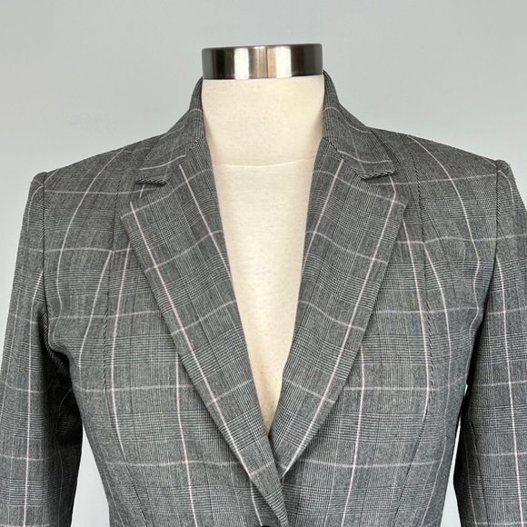 Tahari Womens Gray Glen Plaid Blazer Button Front Cropped Pockets size 6 - Picture 2 of 12